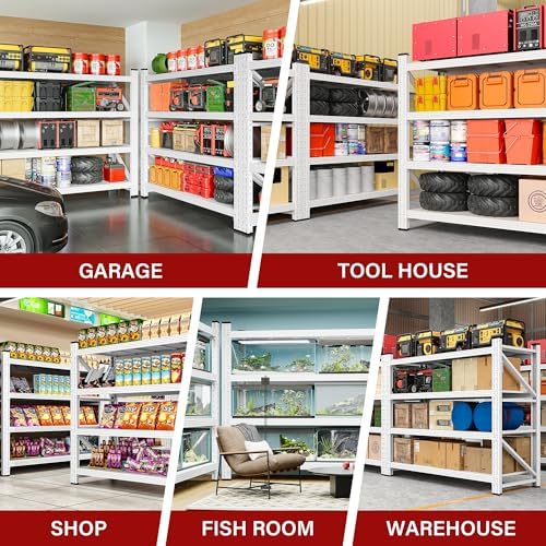 SISESOL Set of 2 48" Wide Heavy Duty Garage Shelving Units,3000LBS 24 Deep Storage Shelves,White Metal Garage Shelves,Large Storage Rack,70 High Steel Shelf,Industrial Shelving for Shop,Warehouse