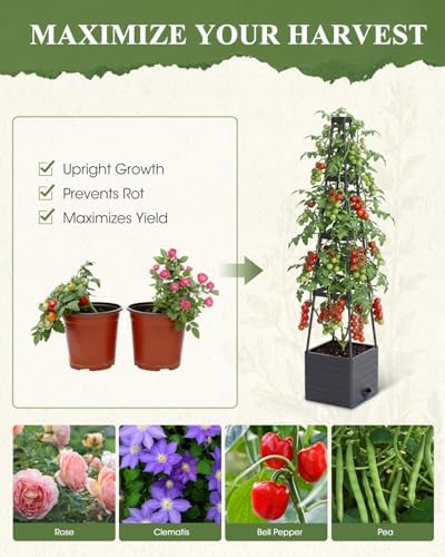 2-Pack Tomato Planter with Trellis, 57" Self-Watering Raised Garden Bed Planter Box, Tomato Cages for Indoor & Outdoor Climbing Plants, Vines, Vegetables, and Flowers (57x9.8x9.8IN)