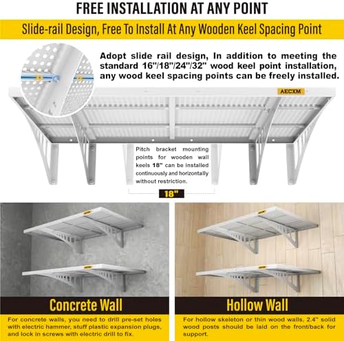 Aecxm 2-Pack 2x3ft Adjustable Garage Wall Shelving 560lbs Load Capacity Heavy Duty Wall Mounted Storage Shelf Metal Floating Shelves for Garage(White)