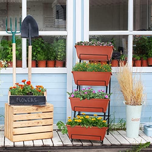 Raised Garden Bed with Legs 4 Tier Vertical Herb Garden Planter, Brick Red
