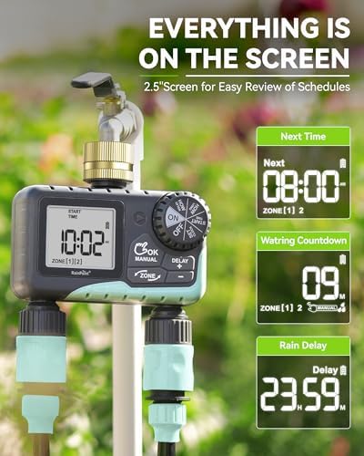 RAINPOINT Sprinkler Timer for Garden Hose - 2 Pack Brass Intel Hose Timer Rain Delay/Manual Watering/Automatic Irrigation for Yard Lawn