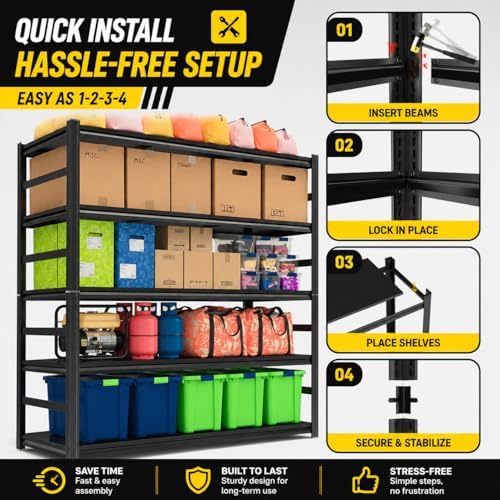 Garage Shelving,2-in-1 Adjustable Storage Shelves with Guard