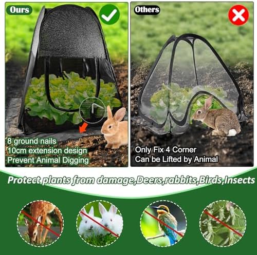 2pack Pop up Plant Shade Tent, Plant Shades for Outdoor Plants Mesh Plant Cover with 8 Stakes Pop up Sunblock Shade with Zipper Door Pest Guard Cover Protect Outdoor Plants from Animals(28x28x32in)