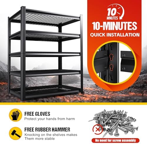 Set of 2 Garage Shelving Heavy Duty Storage Shelves, Metal Adjustable Shelving Unit, Utility Garage Organizer Shelf for Basement, Pantry, Kitchen, Warehouse, 15.7" Dx35.4 Wx71.2 H, Black