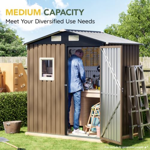 Breezz Outdoor Steel Storage Shed, 6 x 4 ft, Brown