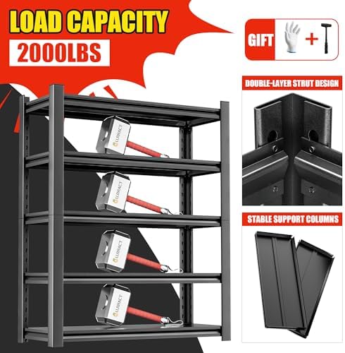 OLLRRACT Metal Garage Storage Shelving Unit, 5-Tier Heavy Duty Adjustable Utility Shelves, Industrial Steel Shelving for Garage, Warehouse, and Storage Solutions 24" D x48 W x72 H