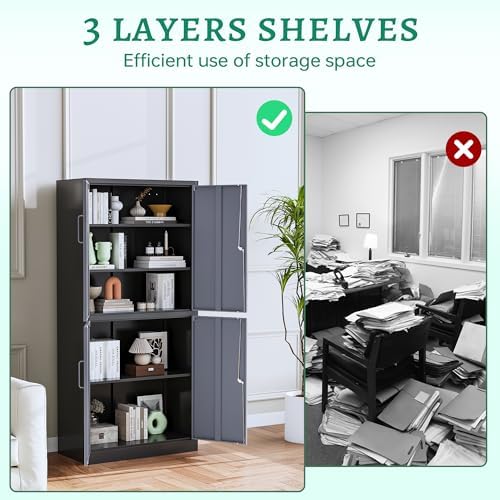 Letaya Metal Storage Cabinets with Lock Door and Shelves, Steel Garage Tool Cabinets for Home,Office, Warehouse,Lockers(71"-Black Gray)