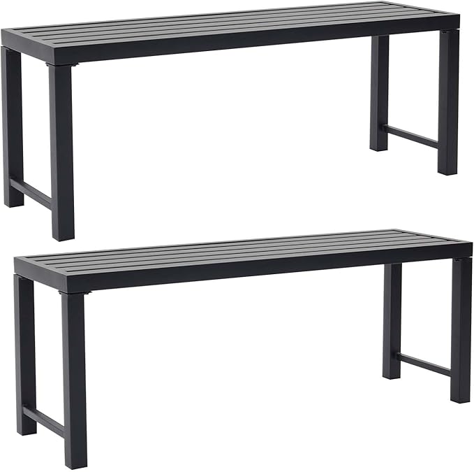 Black Outdoor Bench, Outdoor Metal Backless Bench Set of 2, 46" Patio Garden Bench for Outdoor, All Weather Outdoor Bench for Garden, Backyard, Porch, Black