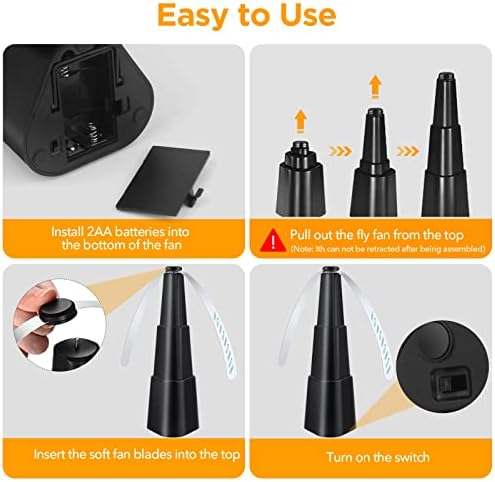 Fly Fans for Tables, Fly Repellent Fan Indoor Outdoor with Holographic Blades, Batteries Powered for Picnic, Party, Restaurant, Kitchen, and BBQ,4 Pack