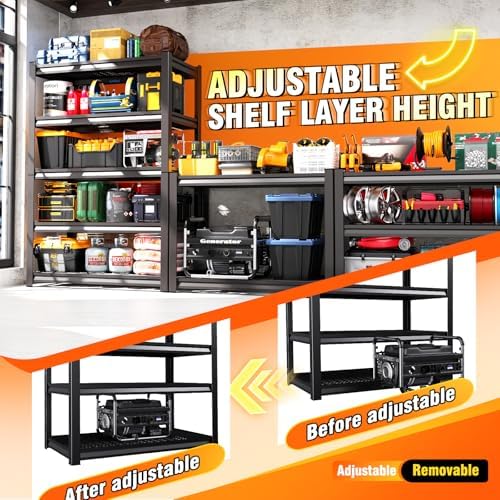 2Pack-78 ''H Storage Shelves, 45.6‘’W Garage Shelving, Adjustable Garage Shelves, 2500lbs Heavy Duty Shelving ,5 Tier Garage Storage Shelves,Easy-To-Install Metal Shelf Storage Rack Shelving Unit