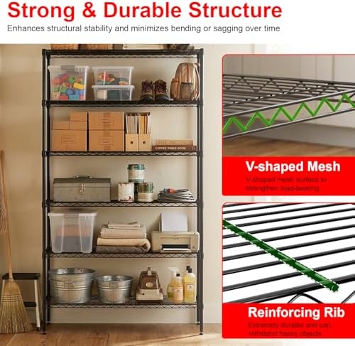 PayLessHere | 6-Tier Wire Shelf with Wheels | 45"x18"x82" | Black