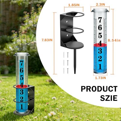 YZDTECH Rain Gauge Outdoor, Accurate Rain Gauges Outdoors Best Rated with Metal Rack Holder, Large Water Gauge with Red Float, Water Rain Meter with Thickened Plastic Large Font Tube for Yard Garden