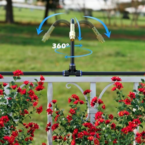 Drip Irrigation System 100 FT with 32 Nozzles, 360° Adjustable Bendable Garden Watering Misting System for Greenhouse, Yard, Lawn, Plant, Garden, 1/4 inch Hose (OD: 6mm)