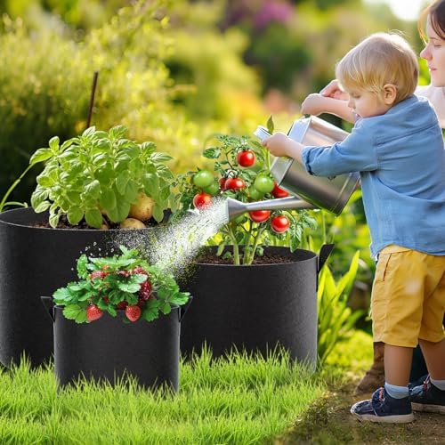 FEED GARDEN 10 Gallon Grow Bags 8 Pack – 300G Thickened Fabric Plant Pots with Reinforced Handles, Breathable Drainage Planters for Vegetables, Tomatoes, Herbs, Indoor & Outdoor Gardening