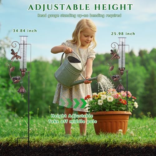 Solar Rain Gauge Outdoor, 7" Tube Dragonfly Rain Gauges