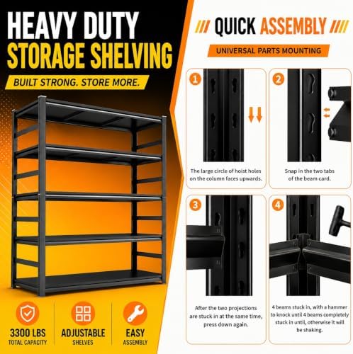 Garage Shelving, Heavy Duty Storage Shelves, Adjustable Boltless Units