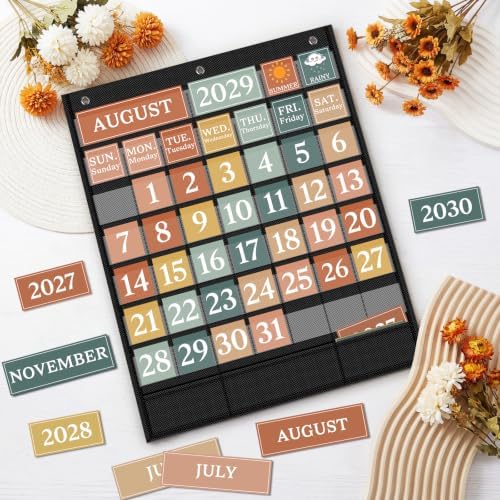 Boho Calendar Pocket Chart Set for Classroom, 118 Cards