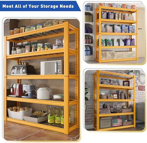 REIBII Storage Shelves 40''W Garage Shelving Heavy Duty Metal Shelving 2000LBS Metal Shelves 5 Tier Industrial Shelf for Kitchen Pantry Warehouse Basement 72" H x 40''W x 17.8''D Yellow, 2 Pack