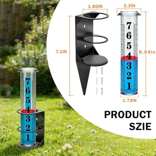 YZDTECH Rain Gauge Outdoor, 7" Easy to Read Rain Measure Gauge with Red Float, Rain Gauges Outdoors Best Rated with Metal Rack Holder, Large Freeze Proof Plastic Replacement Tube for Yard Garden