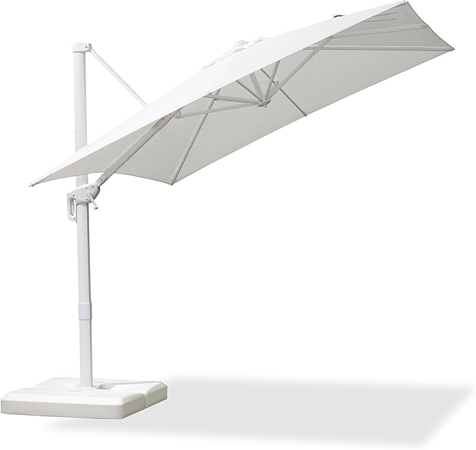 PURPLE LEAF 8 FT Patio Umbrella White Cantilever Umbrella Aluminum Square Outdoor Offset Umbrella Hanging Windproof with 360° Rotation for Garden Deck Pool, White