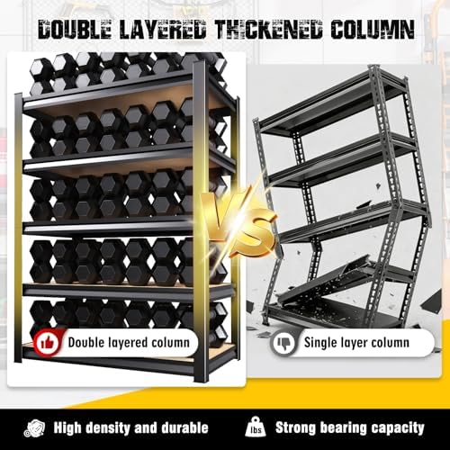 4-Pack Garage Shelving for Large Storage & Whole Home Organization, 78" H x 46" W x 20" D 5-Tier Adjustable Metal Storage Rack for Tools, Storage Bins, Bulk Items, Garage, Pantry & Workshop