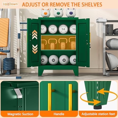 Small Metal Storage Cabinet, Lockable Tool Cabinet with Doors and 2 Shelves
