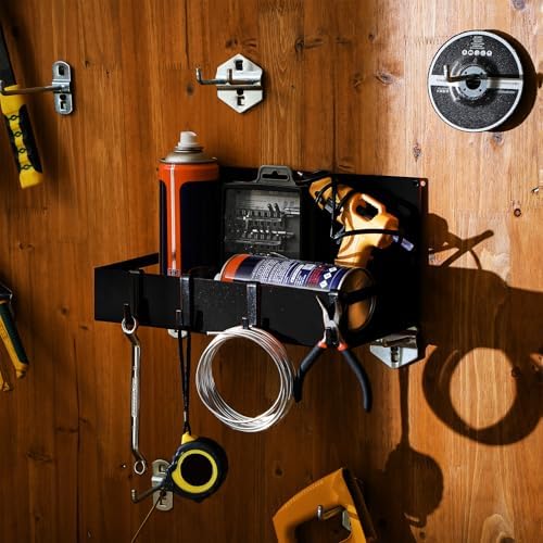 Lineshading 3 Pack Magnetic Garage Organizer with Hook, Fridge Shelf, Black