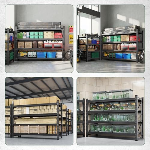 Letaya 68" W Storage Shelves Heavy Duty, 7000LBS Garage Shelving Units, 4 Tier Adjustable Utility Rack Shelf,Large Metal Industrial Shelves,for Shop,Warehouse,Basement,Black (68" W x 24" D x 64" H)
