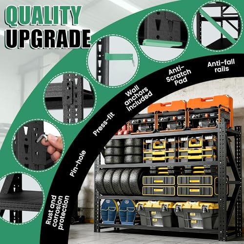 4-Tier Heavy Duty Garage Shelving,Industrial Shelving for Commercial & Home Use,Garage Storage Racks Heavy Duty Steel Shelves,Ultra-Wide Metal Rack for 3‑Car Garages,Warehouses,Workshops
