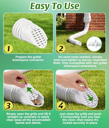 WADEO Rain Gutter Downspout Extension Hose Guard 2Pack, Drain Downspout Extender Outlet Filter and Leaf Guard, for Standard 4'' Circular Threaded Hose, White