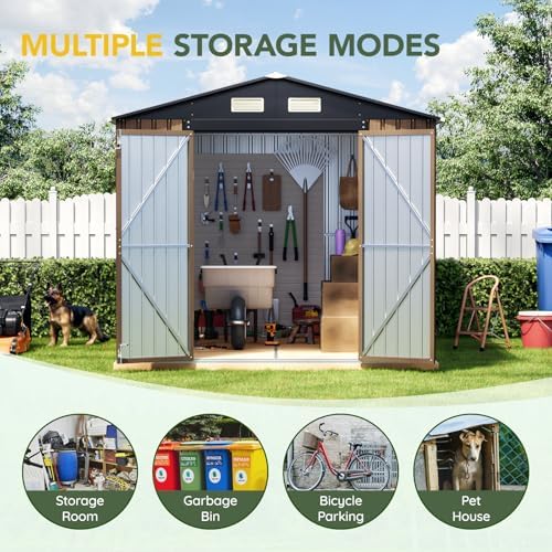 Breezz Outdoor Steel Storage Shed with Floor Frame, 10 x 8 ft, Brown