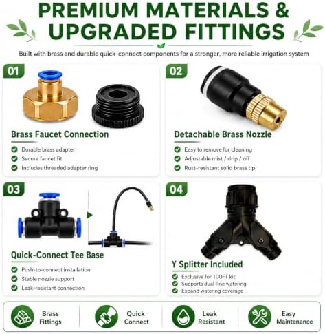 100FT 5/16" Garden Watering Kit with 32 Brass Nozzles & Y Splitter