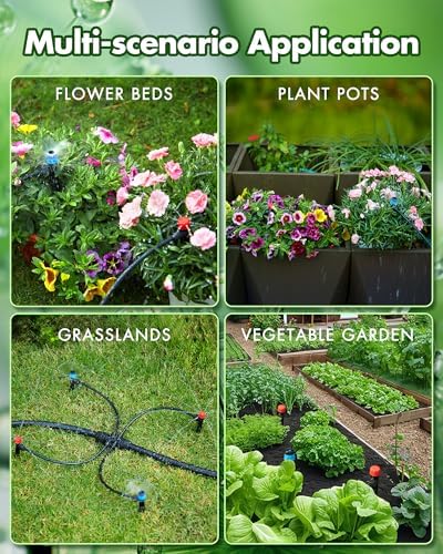 95.5FT Drip Irrigation System Kits - Automatic Garden Watering Sprinkler with 1/2 & 1/4 inch Tubing Hose Patio Misting Plant Irrigation Water Equipment Quick Connector for Greenhouse Flower Beds Lawn