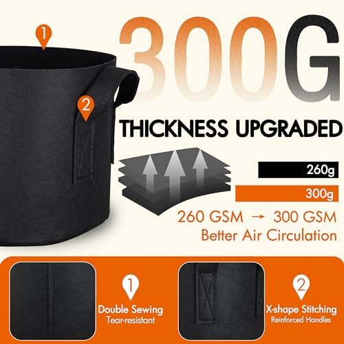 Gardzen 6-Pack 2 Gallon Grow Bags Fabric Pots with Heavy Duty Handles