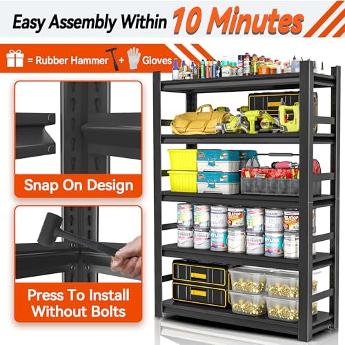 Garage Shelving Units and Storage, Heavy Duty Storage Shelves Adjustable Tall Shelf Steel Shelving for Industrial, Warehouse, Basement (47.2" W×23.6" D×87.9" H)
