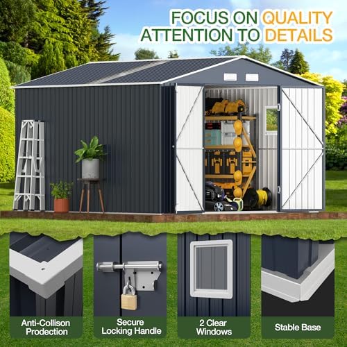 Breezz Steel Storage Shed with Floor Frame 10 x 12 ft, Midnight Blue