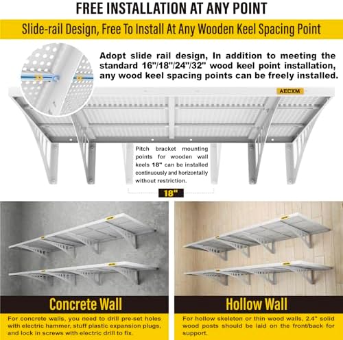 Aecxm 4-pack 2x3ft Adjustable Garage Wall Shelving 1120lbs Load Capacity Heavy Duty Wall Mounted Storage Shelf Metal Floating Shelves for Garage(White)