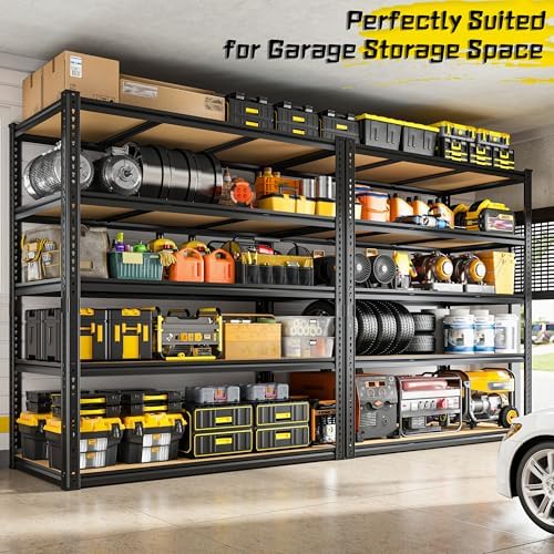 ROOMFAVE 48" W Garage Shelving Heavy Duty 3080LBS,5 Tier, Black,2PCS