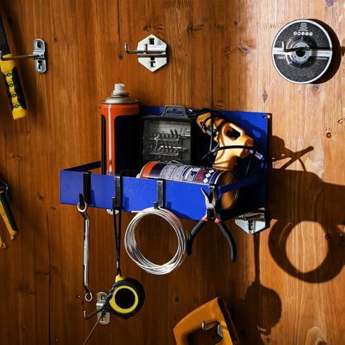 Lineshading 3 Pack Magnetic Garage Organizer with Hook, Fridge Shelf, Blue