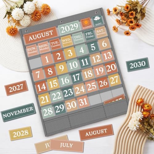Boho Calendar Pocket Chart Set for Classroom, 118 Cards