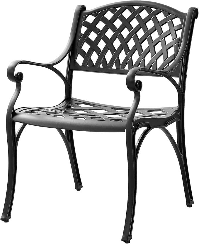 Cast Aluminum Patio Chairs - Outdoor Patio Furniture, Metal Bistro Chairs Set of 2 with Armrest, All Weather Patio Dining Chairs for Garden, Yard, Black