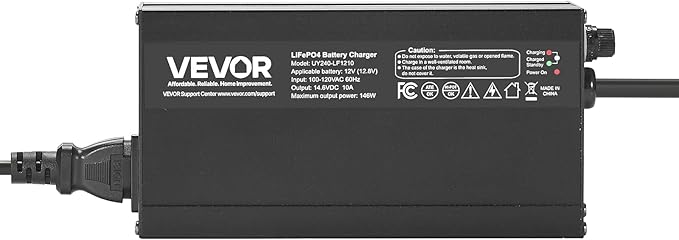 VEVOR 12V 10A Lithium Battery Charger, 14.6V, AC-DC LiFePO4 Smart Charger, with Anderson Connector, LED Indicator, 0V Activation, for Lithium LiFePO4 Deep Cycle Rechargeable Batteries of Boat, RV