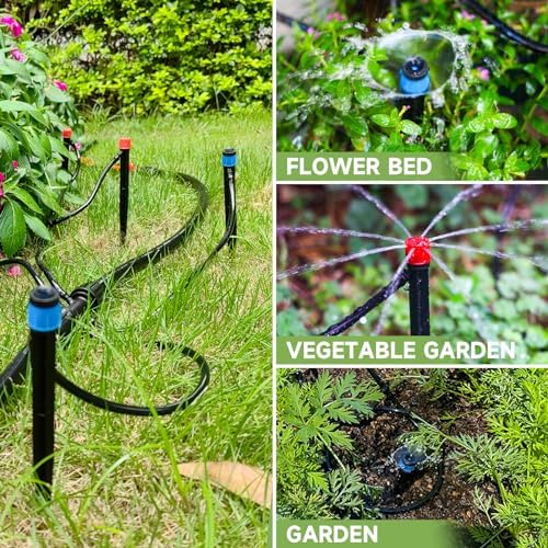 Riboud 60 Pack Drip Irrigation Emitters Sprays for 1/4 Drip Irrigation Tubing, Irrigation System for Garden (30 Pcs Emitters Vortex + 30 Pcs Emitters Stream)