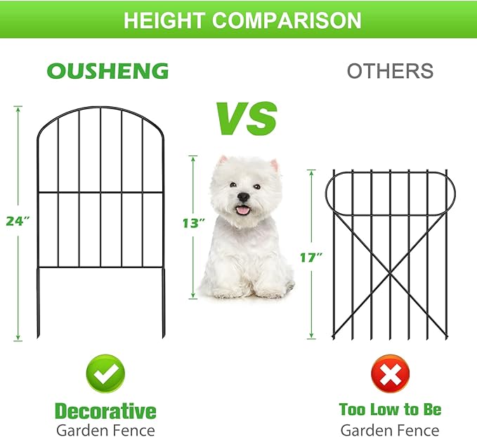 OUSHENG 25 Panels Metal Garden Fence 27ft x 24in - Rustproof Decorative Wire Fencing for Outdoor Yard, Flower Bed, Patio | Arched Animal Barrier & Landscape Edging (Black)