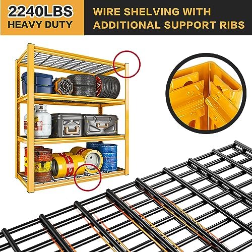 REIBII 40" W Yellow Garage Shelving with Double-Layer Frames for Homeowners