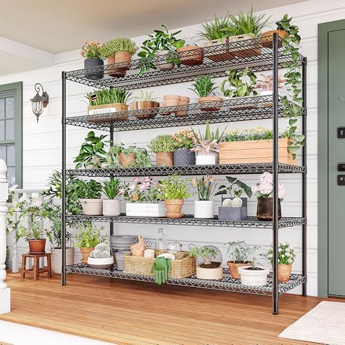 REIBII 55.5" W Storage Shelves 3200LBS Wire Shelving Unit 5 Tier Metal Shelving Heavy Duty Garage Shelving Metal Shelves for Storage Rack Adjustable Pantry Shelf, 55.5" W X 18''D X 71" H, 3PCS