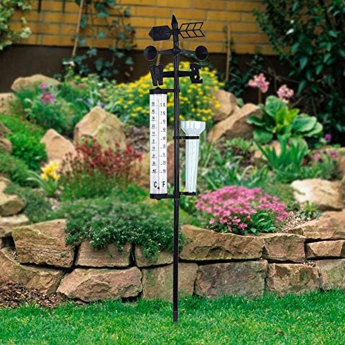 YOUTHINK Professional Rain Gauge Weather Station for Home 3 in 1 Outdoor Weather Measurer with Thermometer Wind Indicator Barometer Dew Point for Garden Patio Plastic 140cm