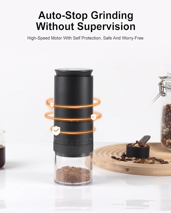 Portable Electric 420 Stainless Steel Burr Coffee Grinder, Rechargeable Espresso Grinder with 38 Adjustable Grind Settings (Black)