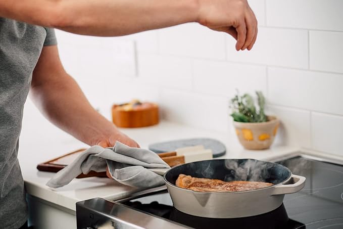 Milo by Kana 10-Inch Enameled Cast Iron Skillet | Nonstick Pre-Seasoned Cast Iron Grill Pan | Oven Proof and Dishwasher Safe | Cast Iron Cookware (Pebble)
