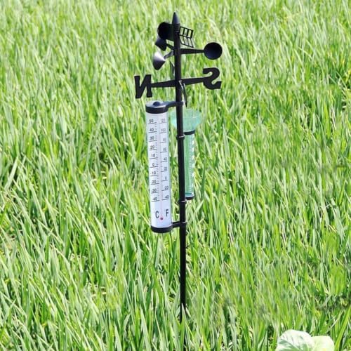 Artibetter 2 Sets 3-in-1 Outdoor Thermometer and Rain Gauge with Wind Direction Meter Plastic Weather Measuring Instrument for Farm Planting and Garden Decoration